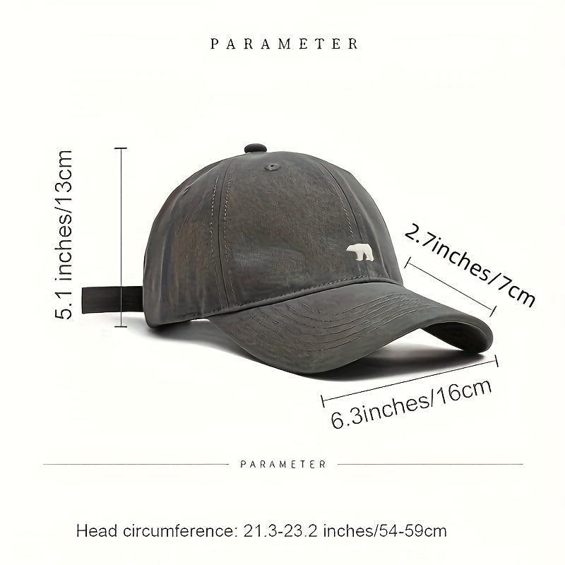 Unisex Cotton Baseball Cap with Embroidered Polar Bear Adjustable Strap Casual Style