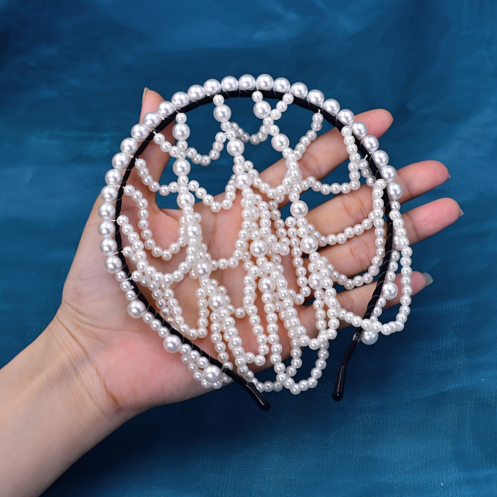 Bridal Faux Pearl Tassel Headband Elegant Princess Style Wedding Hair Accessory