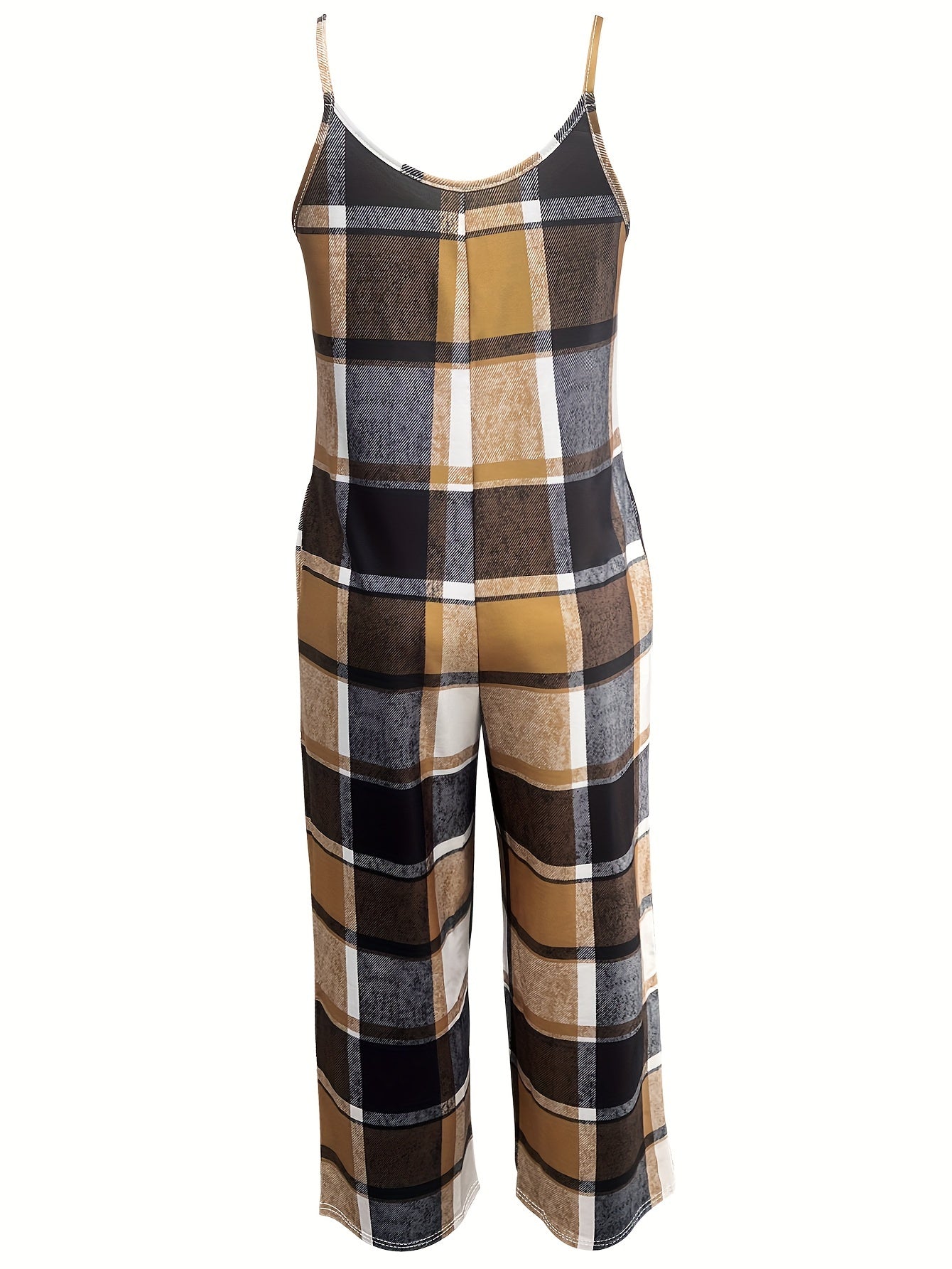 Mono sin mangas de cuadros en talla grande con bolsillos para verano mujer