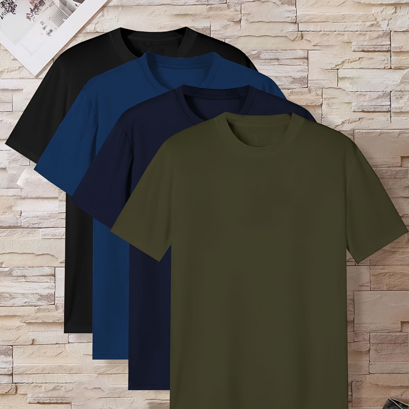 Men's Short Sleeve T-Shirts Pack of 4 Solid Colors Casual Polyester Summer Crew Neck