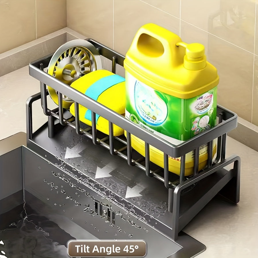 Kitchen Sink Organizer with Drain Rack and Storage Basket for Sponges and Detergents