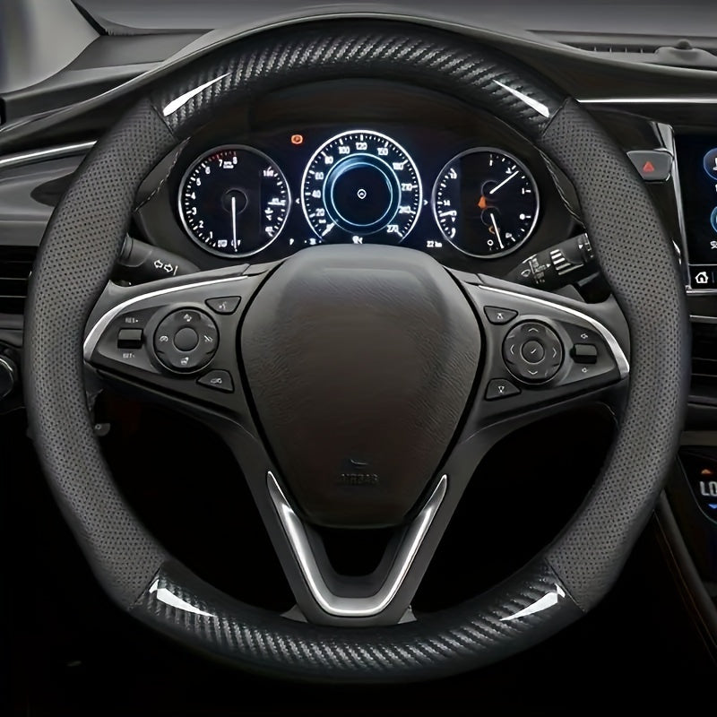 Universal Car Steering Wheel Cover Carbon Fiber Perforated PU Leather Non-Slip Durable