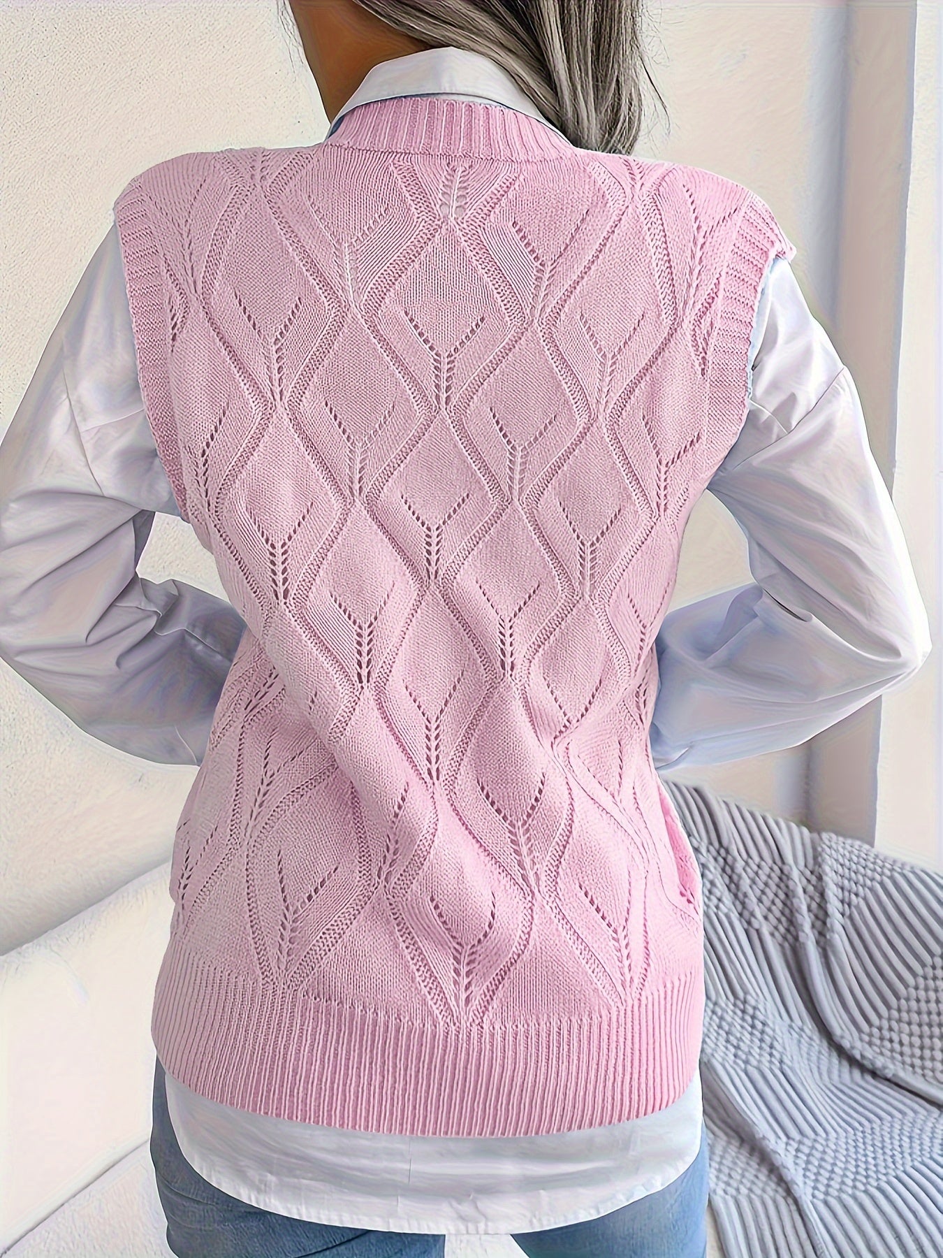 Plus Size Argyle Sweater Vest Women Preppy V Neck Sleeveless Clothing