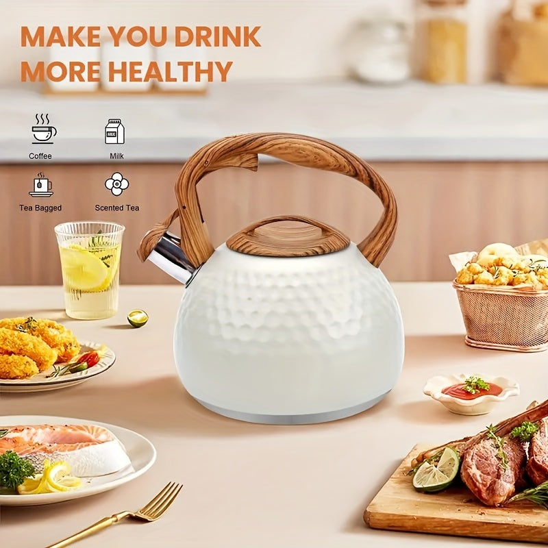 Stainless Steel Whistling Kettle with Wooden Handle for Induction and Gas Stoves