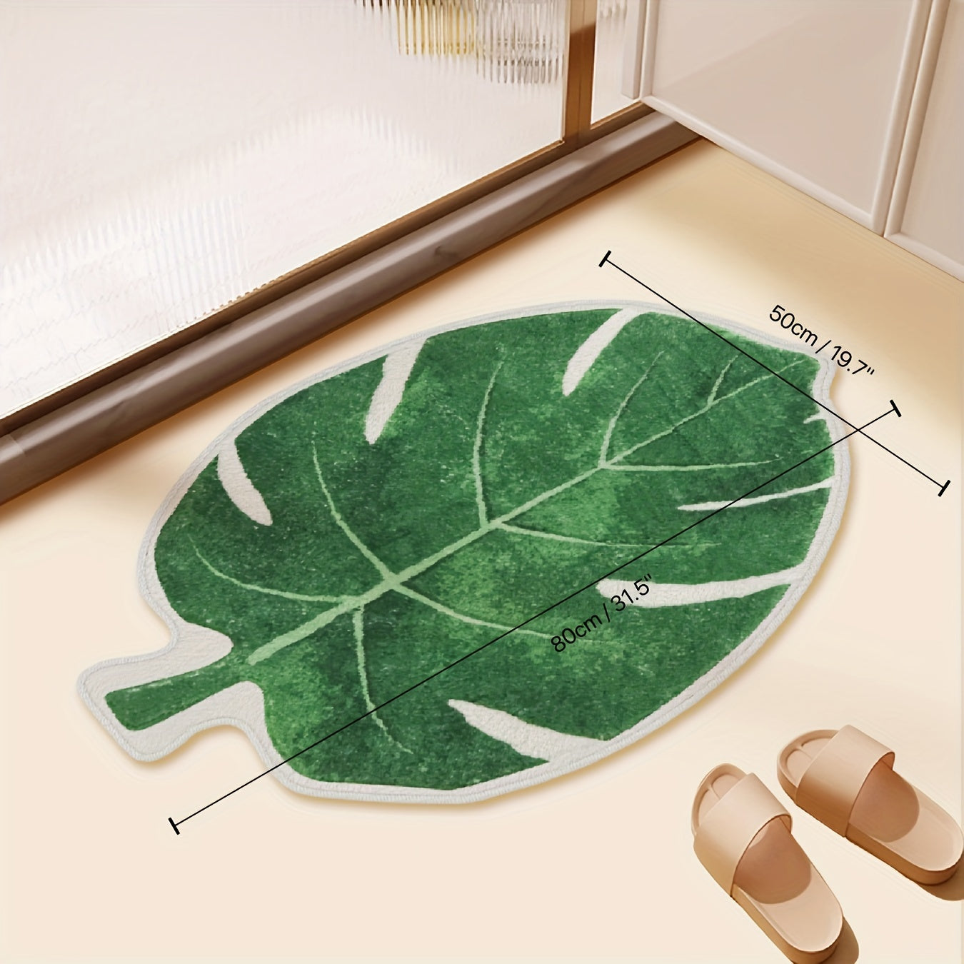 Soft Green Leaf Floor Mat Non-Slip Absorbent for Bathroom Kitchen Entryway