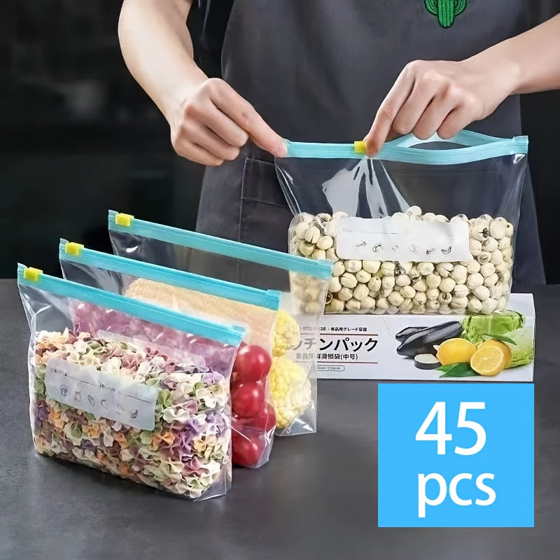 Food Storage Bags Zipper Sealed Food Organizer Bags for Fruit Vegetables Meat 45/60 Pieces