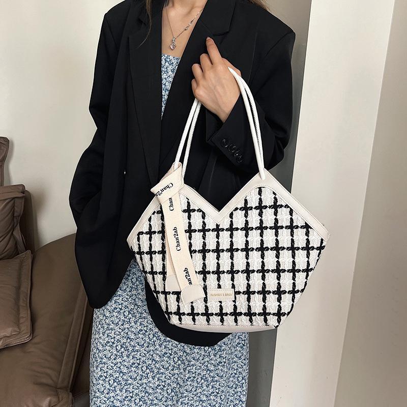 Women'S Tote Bag Large Capacity Plaid Polyester Shoulder Crossbody Handbag