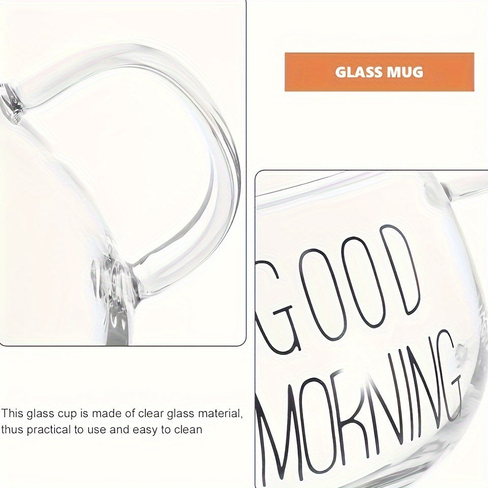 Set of 2 Nordic Glass Cups for Coffee Cereal Milk Tea Transparent Stylish