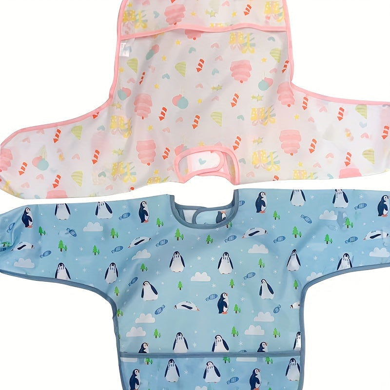 Unisex Waterproof Baby Bib with Hood and Snap Closure Polyester Fiber Feeding Apron
