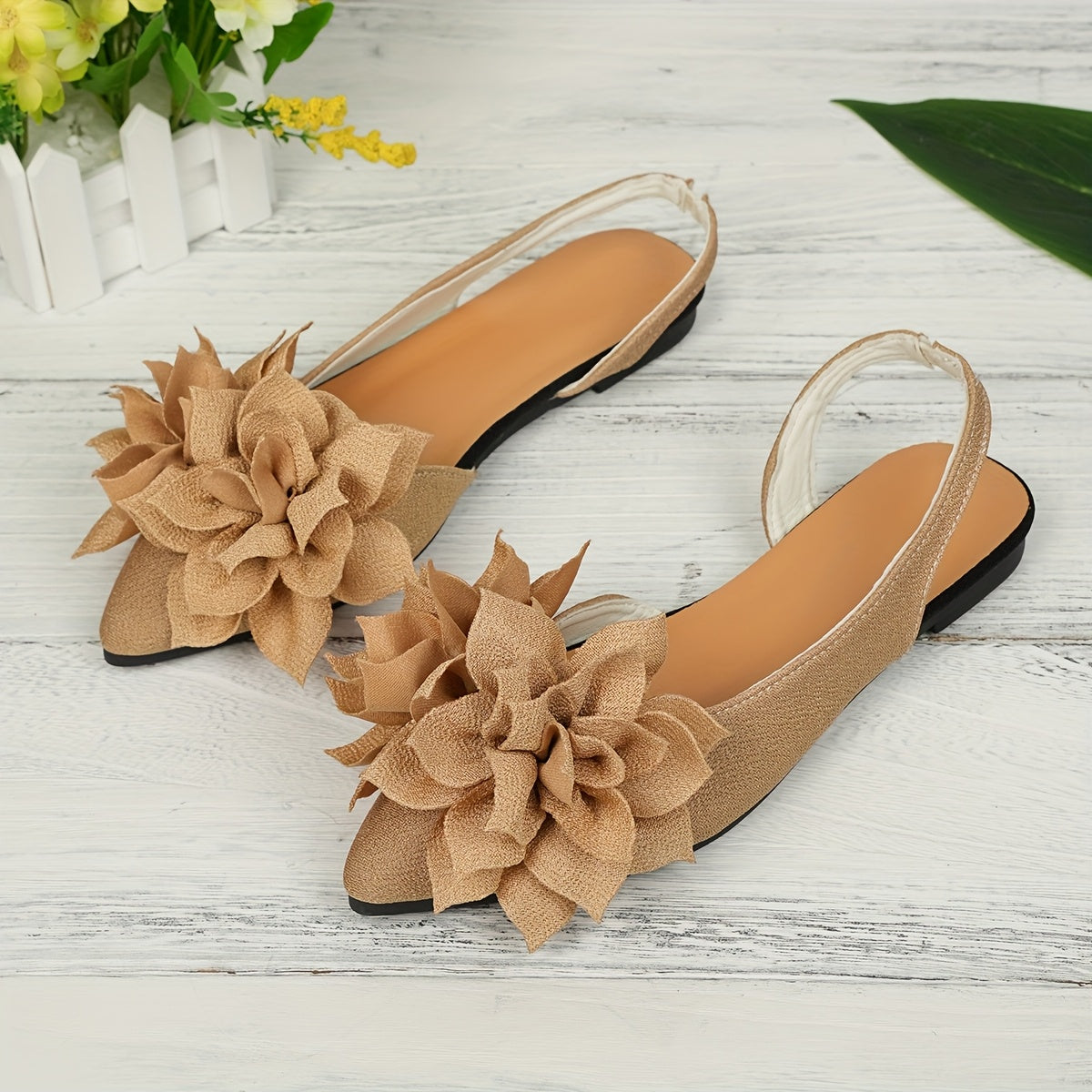 Women's Black Fabric Flat Sandals with Double Flower Embellishment
