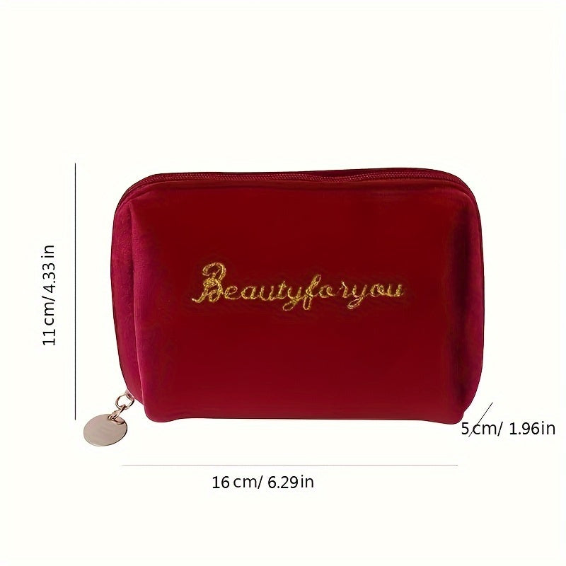 Yumshoq harf tikuvchilik va zip yopilishi bilan mini kosmetik sumka, makiyaj va gigiena buyumlarini ixcham saqlash uchun.
