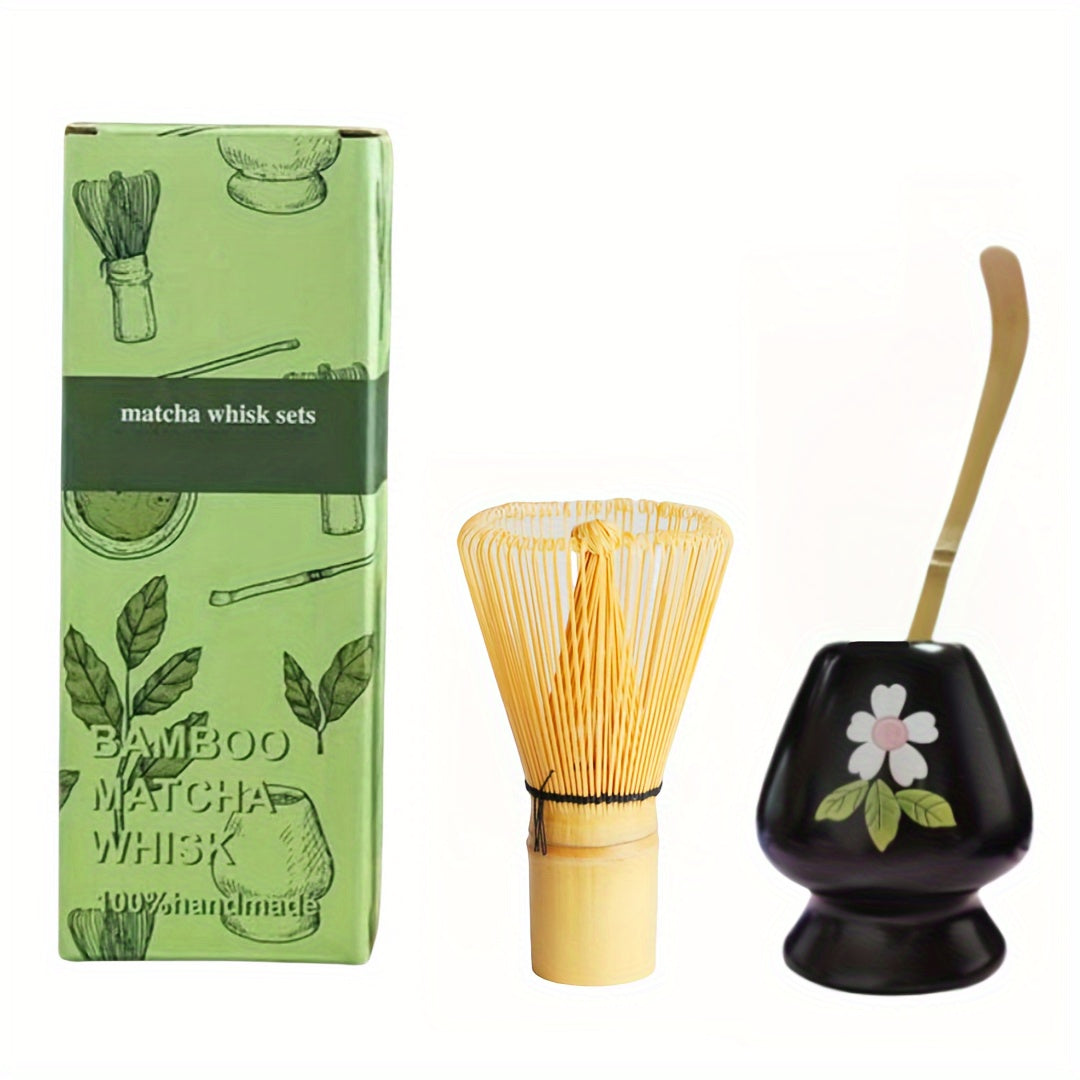 Juego de té Matcha japonés con batidor de bambú, vertedor de cerámica y cucharón