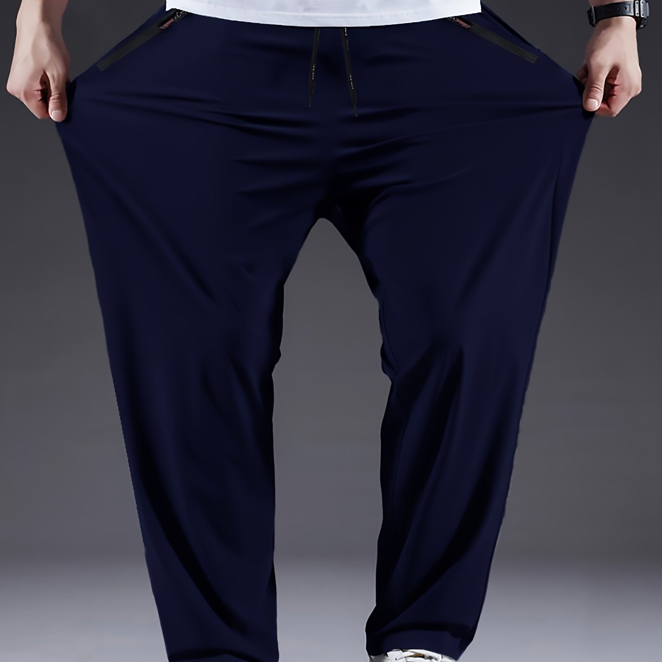Pantalones deportivos casuales para hombre de talla grande en negro, de poliéster, ligeros, de secado rápido y transpirables