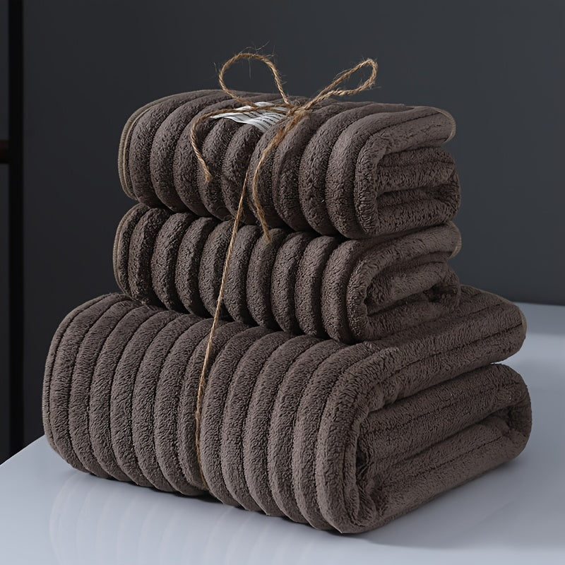 3-Piece Polyester Towel Set Quick-Dry Absorbent Bath Towels 70x140 cm
