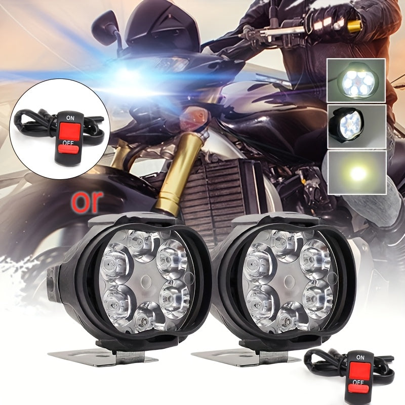 Set of 2 LED Motorcycle Lights with Switch 6500K White 1200LM for ATV UTV Scooter