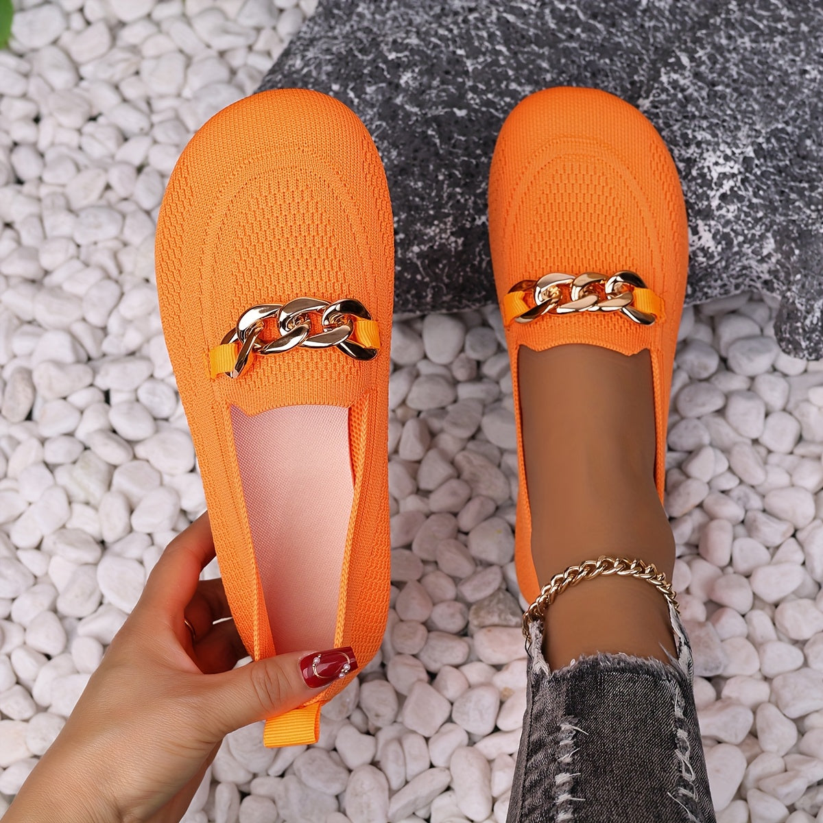 Plus Size Women's Flats Breathable Slip-On Shoes with Sparkle Detail