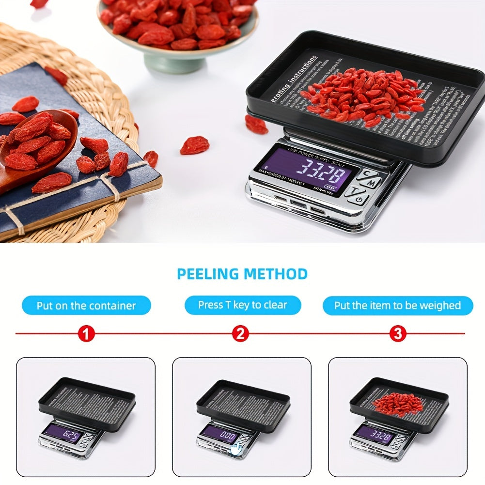 Stainless Steel Jewelry Scale Digital Display 1000g 0.01g Accuracy Rechargeable