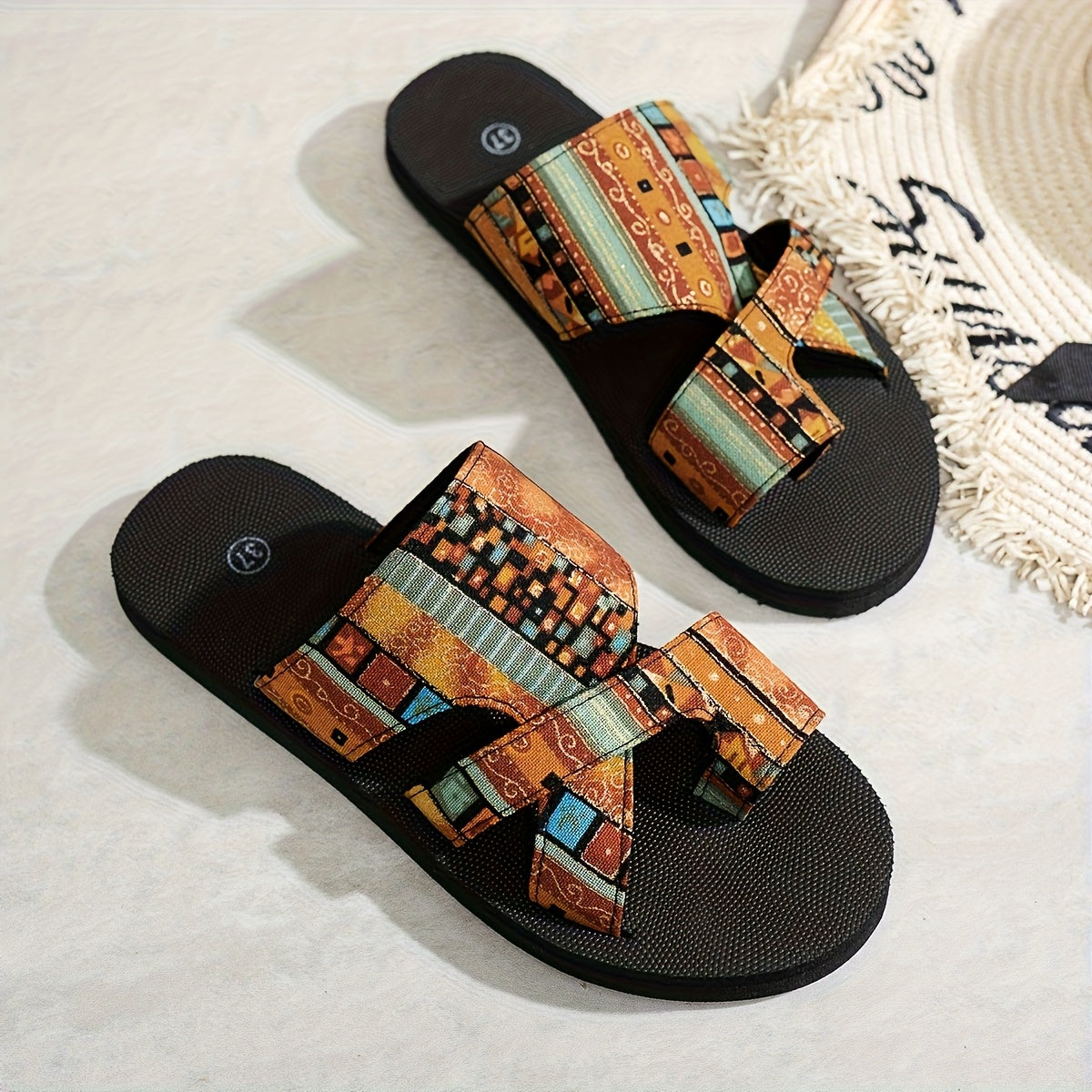 Women's Bohemian Mesh Slip-On Sandals Open-Toe Summer Beach Flats