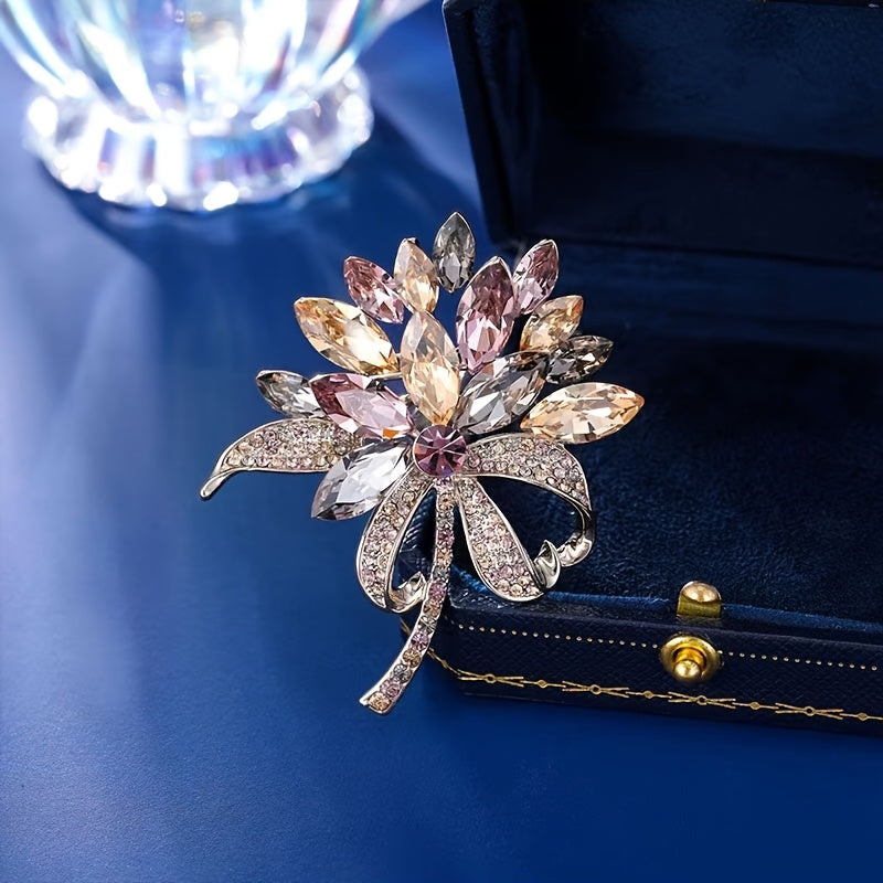 Women's Alloy Flower Brooch Pin with Rhinestones for Clothing Decoration