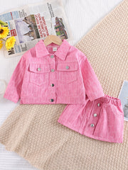 Bolalar uchun pushti jacquard denim kurtka va yubka to'plami, kundalik bahor va kuz