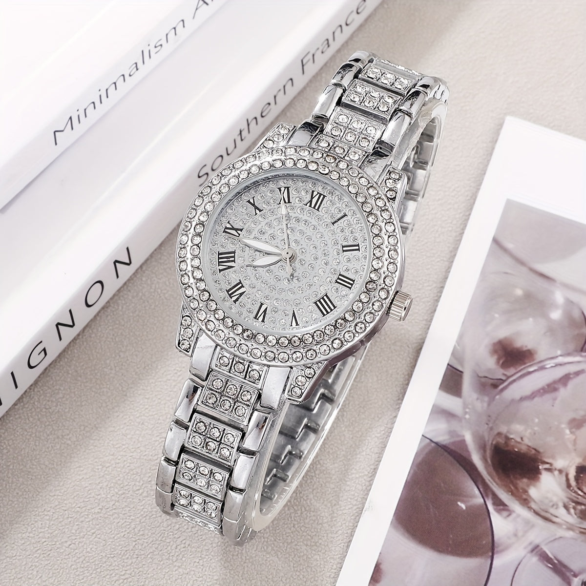 Women's Boho Quartz Watch and Jewelry Set with Faux Diamonds and Crystal Accessories