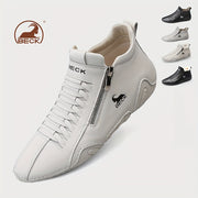 Men's Casual Leather Shoes with Non-Slip Rubber Sole and Zipper Closure