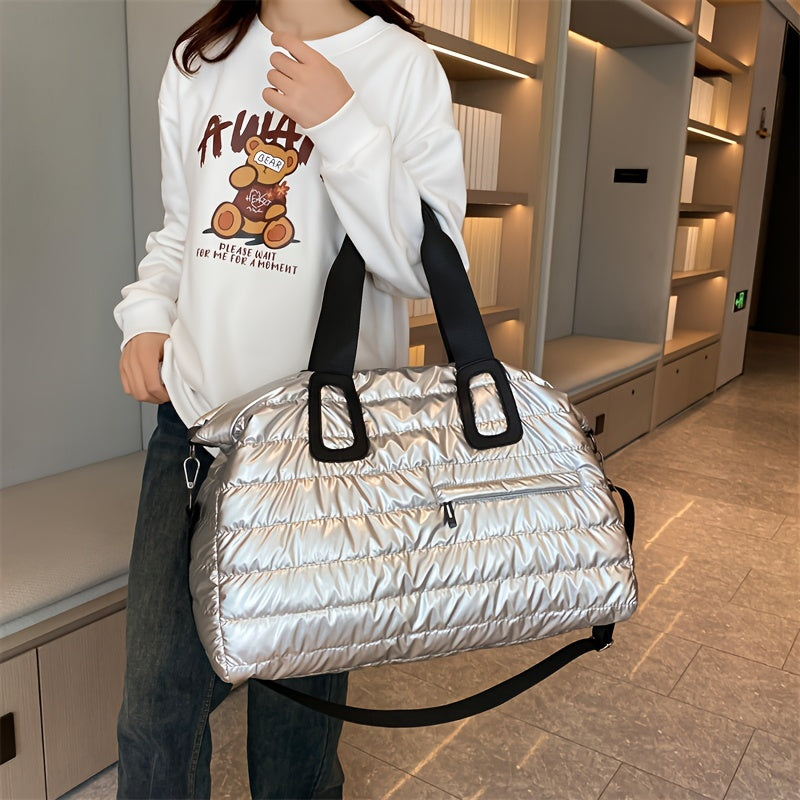 Oxford Cloth Travel Bag with Wet Dry Separation Sports Style Lightweight for Business Travel and School Black White