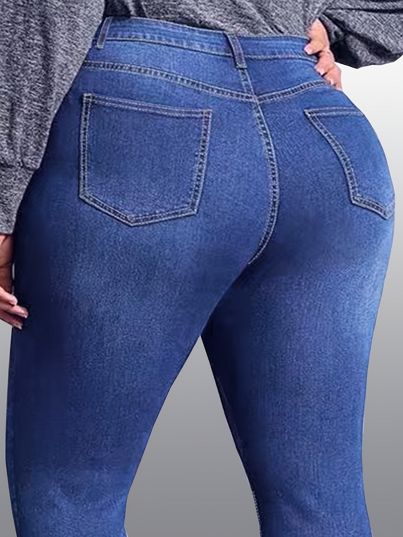 Plus Size Women's High Stretch Rolled Up Jeans Pants
