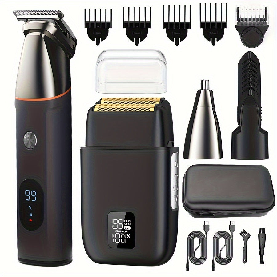 Kit de recortadora de cabello con pantalla LED, maquinilla de afeitar de lámina, recortadora de nariz y barba, carga USB, 1 set