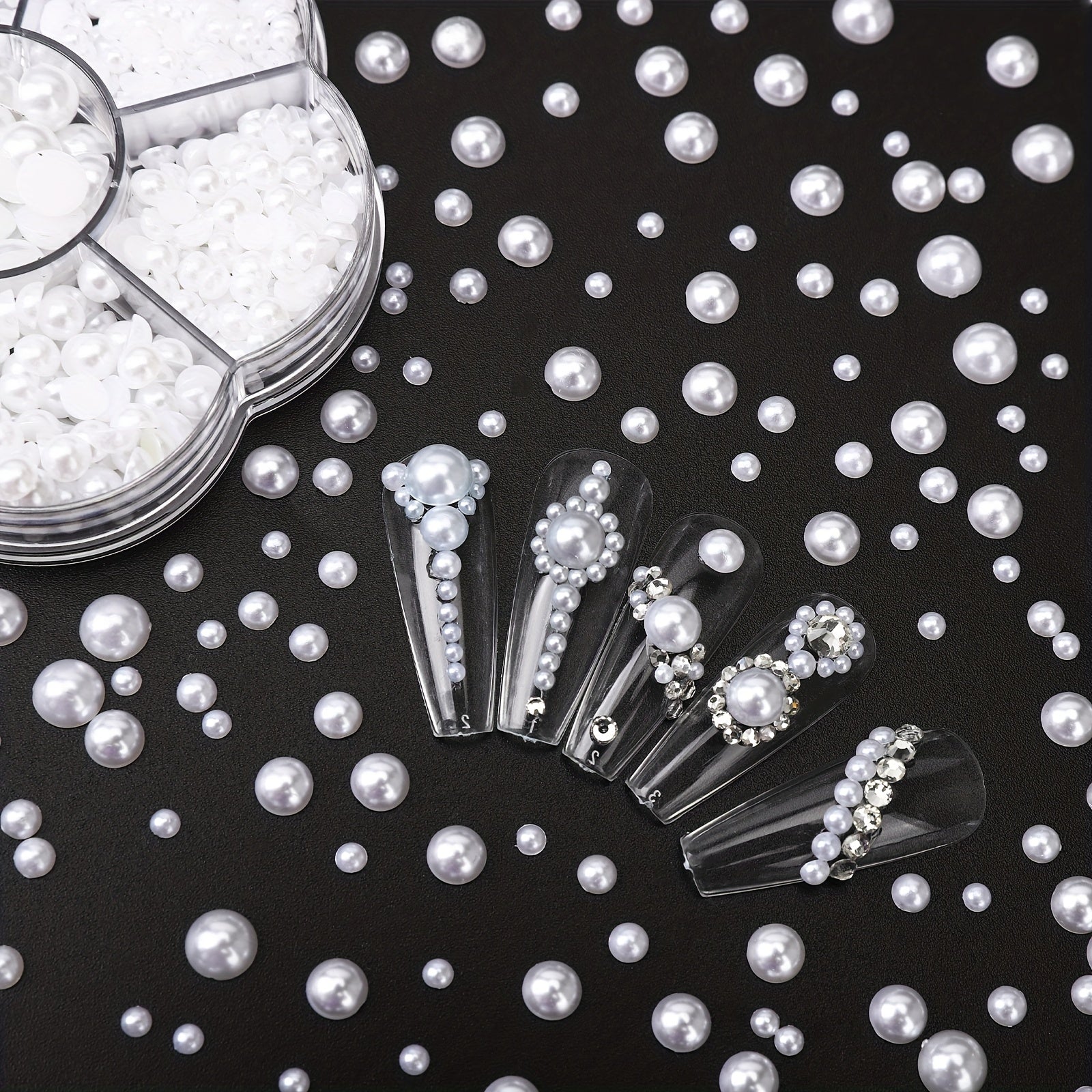 Resin Pearls Set 3600 Pieces Half Round Flat Bottom for Nail Art Jewelry and Makeup 3mm-9mm