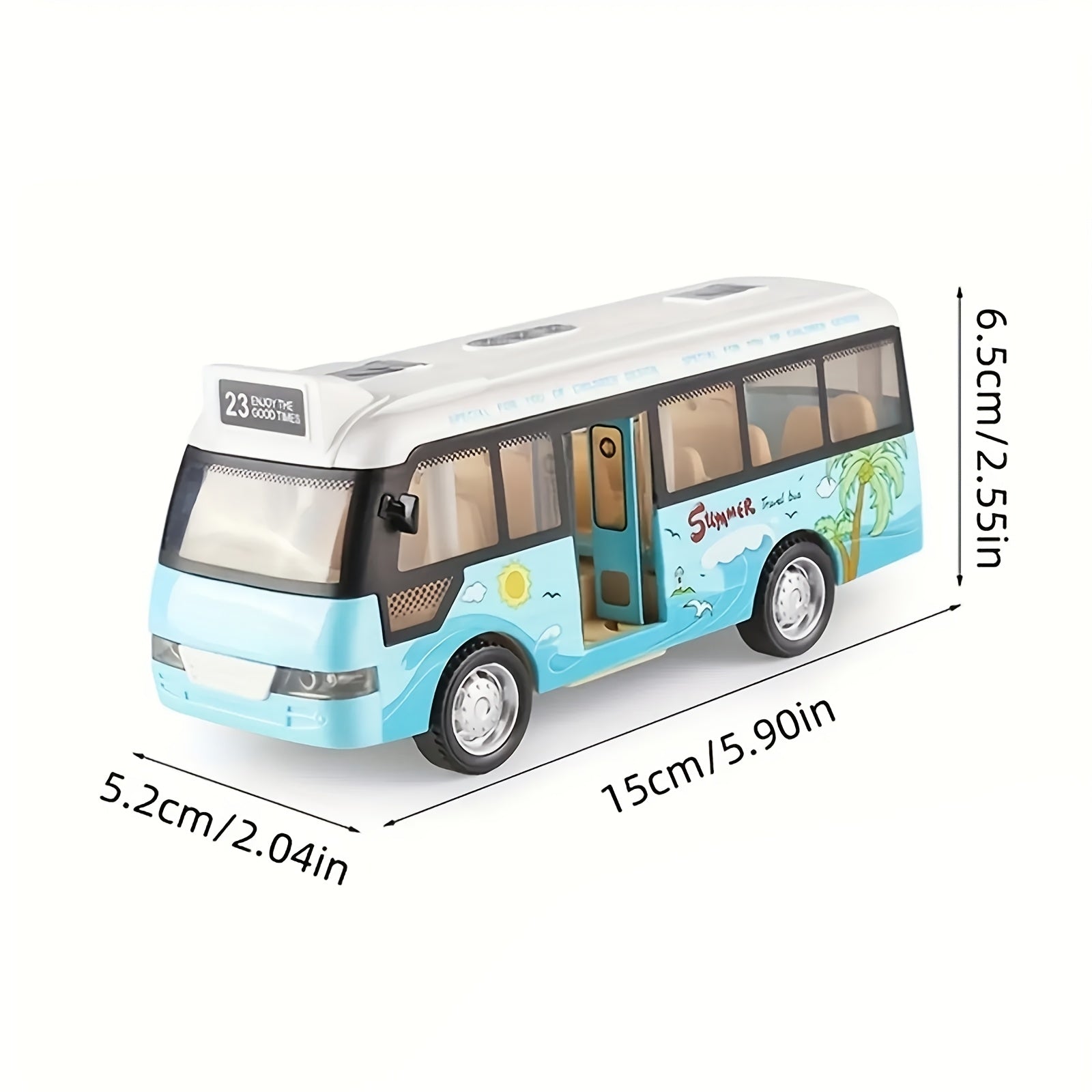 Friction-Powered School Bus Toy with Lights and Sounds for Kids Ages 3+ Sky Blue Pink Diecast Plastic