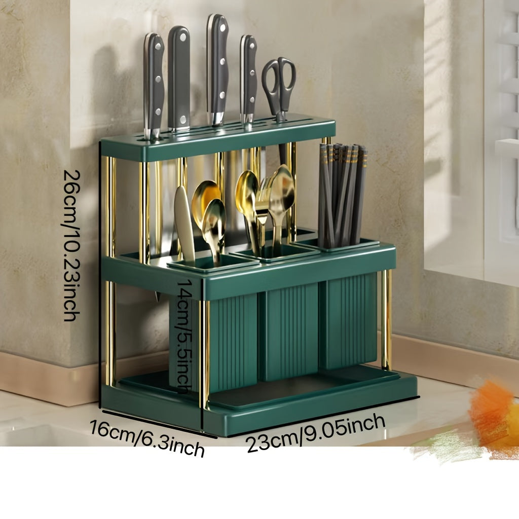 Kitchen Knife Storage Organizer with Chopsticks Tube and Integrated Storage Box