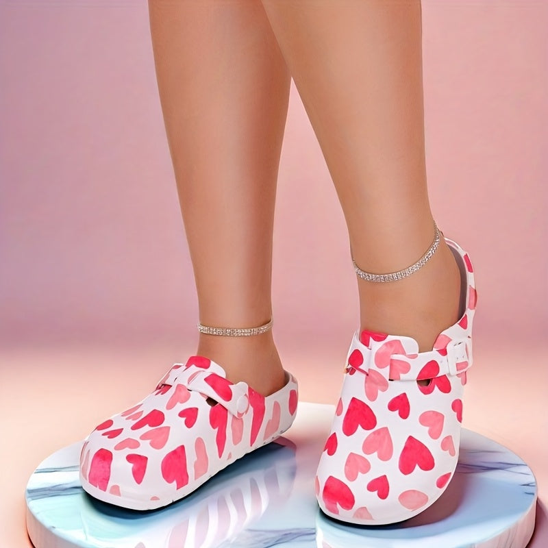 Women Summer Heart-Shaped Clogs Lightweight Slip-On Comfortable Platform Shoes