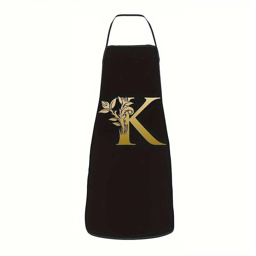 Golden Letter Printed Oil-Proof Kitchen Apron for Home Cooking