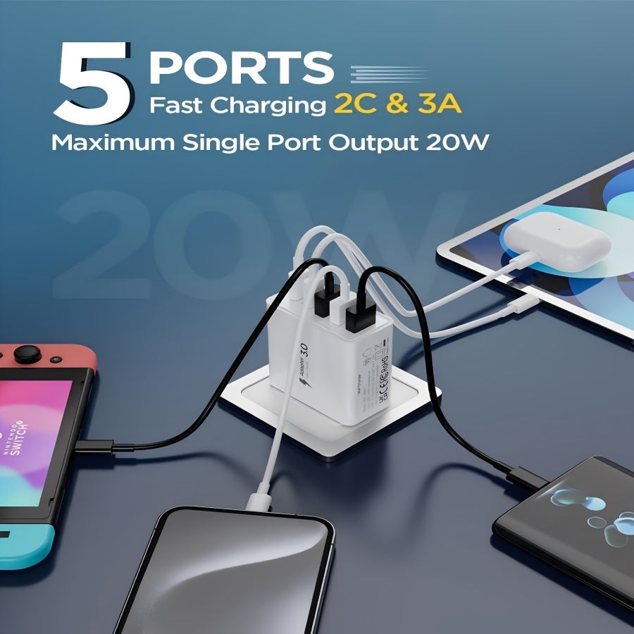 50W USB-C зарядка блоки, 5 портли тез зарядлаш EU ўтказгичи планшетлар ва смартфонлар учун