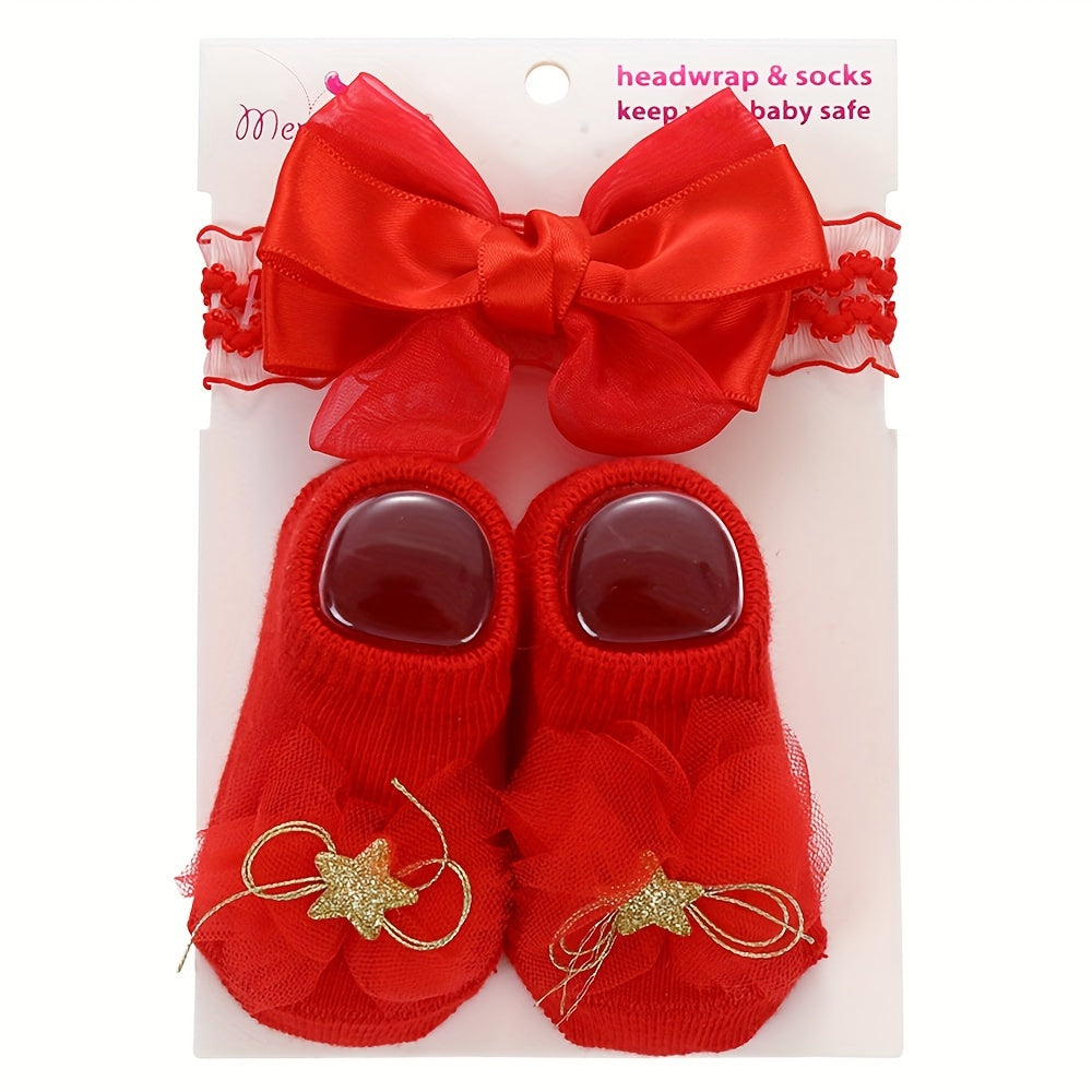 Kids' Cotton Blend Lace Bow Low-Cut Socks and Hairbands Set for Spring Summer