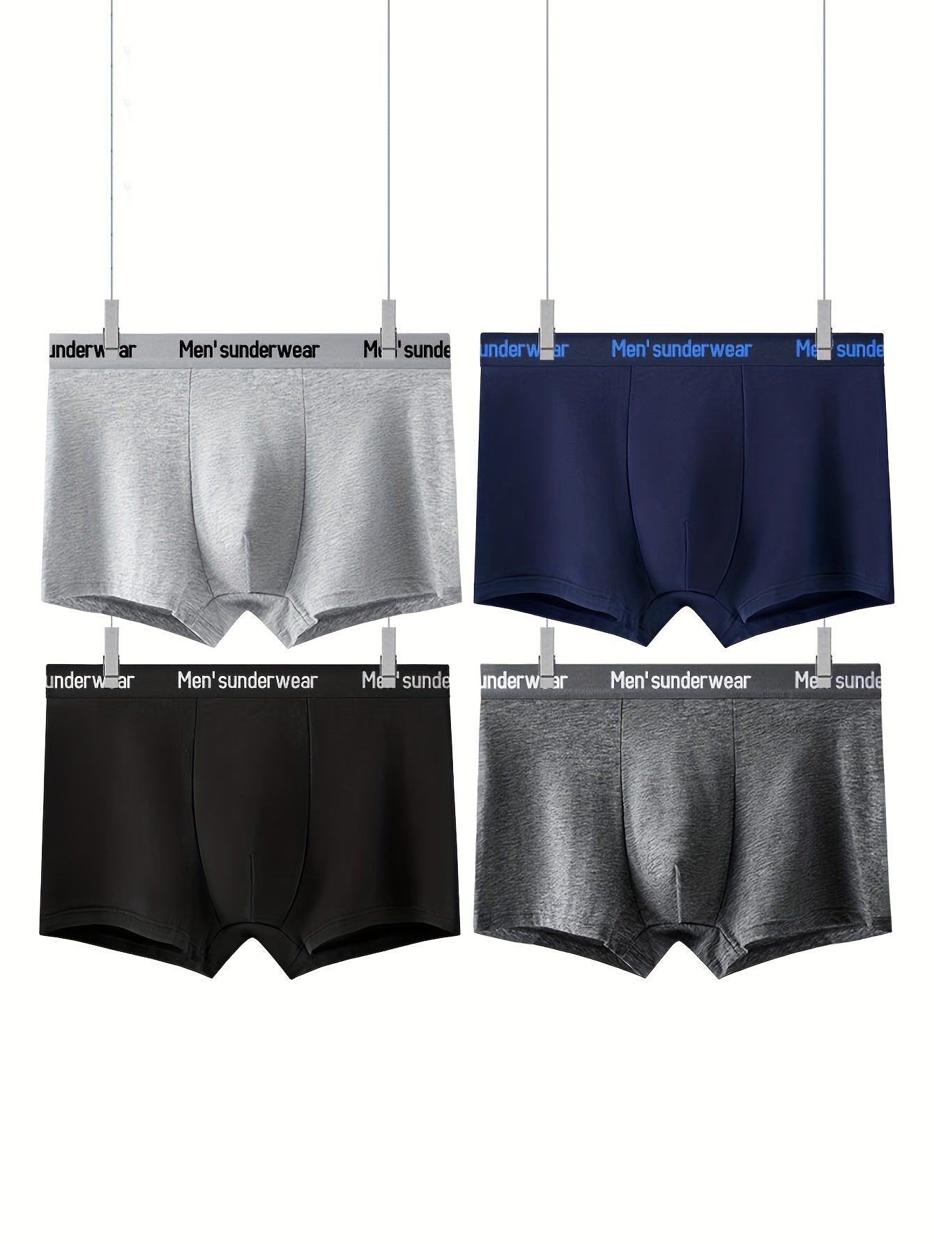 4-Pack Men's Cotton Underwear Shorts Breathable Elastic Waistband Casual Shortie