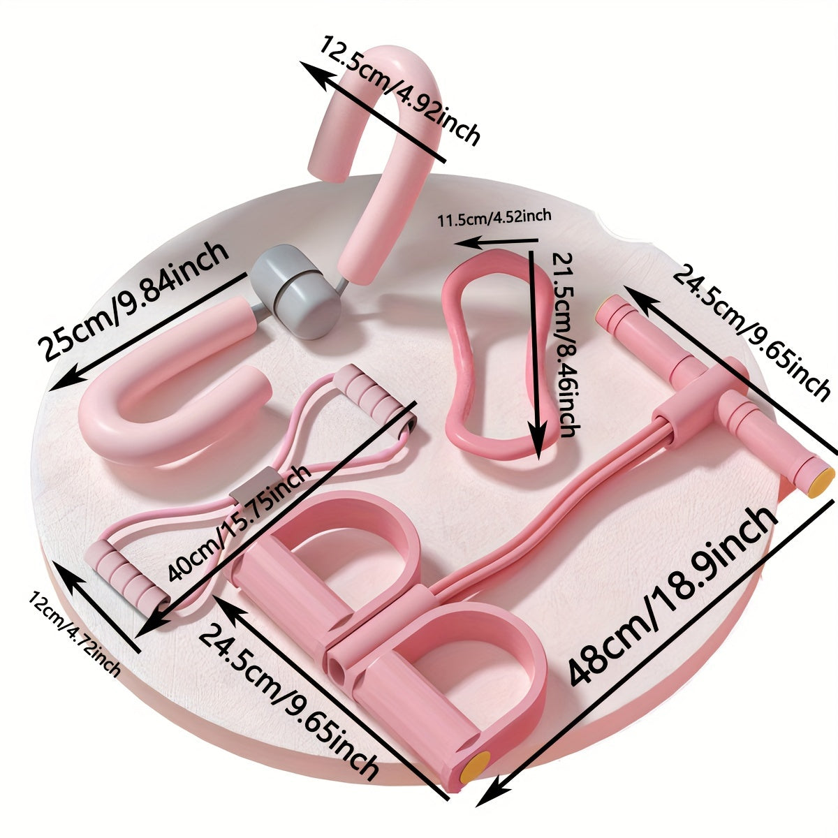 Juego de equipo de yoga y fitness de 4 piezas en rosa, hecho de material PP duradero para entrenamientos en casa