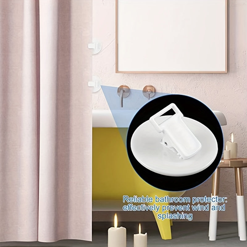 Set of 2 White Shower Curtain Clips with Splash Guard, Strong Plastic, Floor-Friendly