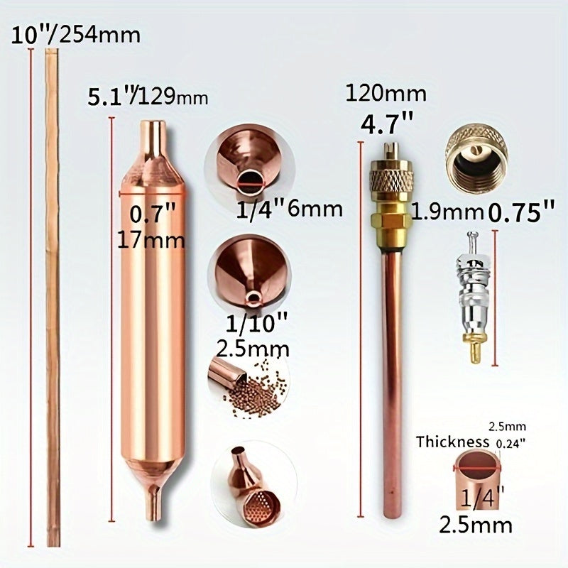 Refrigeration Repair Kit with Charging Valve Drier Filter for HVAC and Appliances