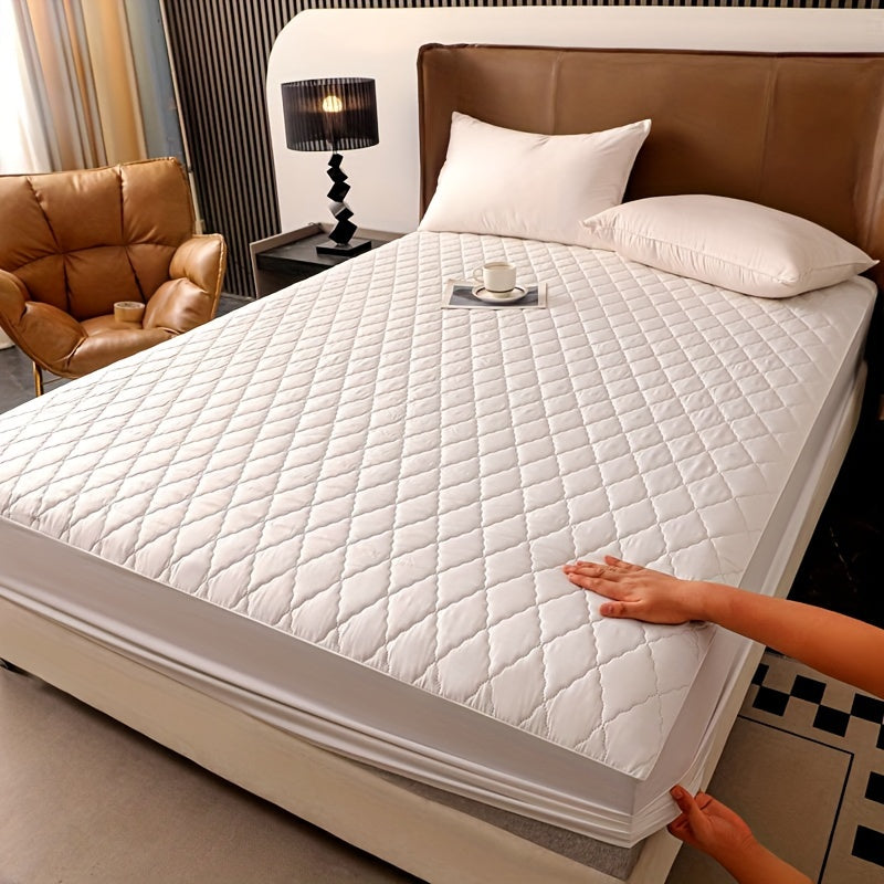 Waterproof Fitted Sheet with Geometric Embossed Pattern Deep Pocket Bed Sheet for Bedroom and Guest Room