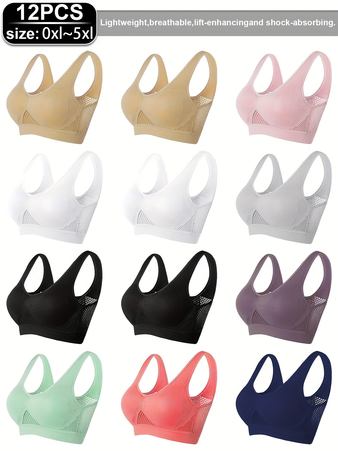 Plus Size High Support Wire-Free Sports Bras Padded Mesh Breathable