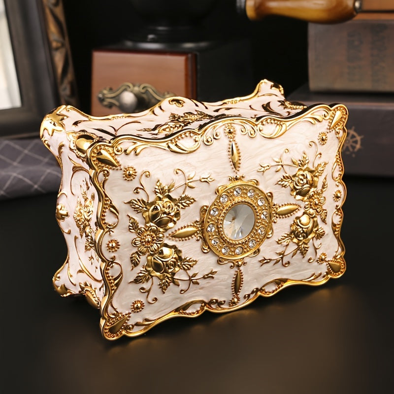 Металлическая шкатулка для хранения украшений с ретро-дизайном для ожерелий, серег, колец