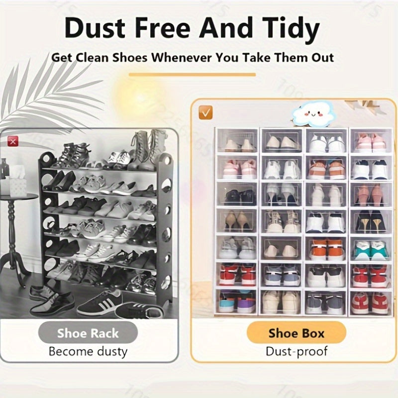 12-Pack Transparent Stackable Shoe Storage Boxes with Flip Top Closure Non-Waterproof Space-Saving