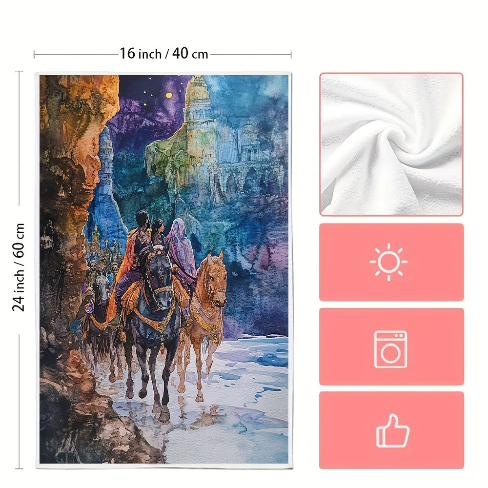 Set of 2 Soft Kitchen Towels with Welcome to Khazad Dum Scene 40x60 cm