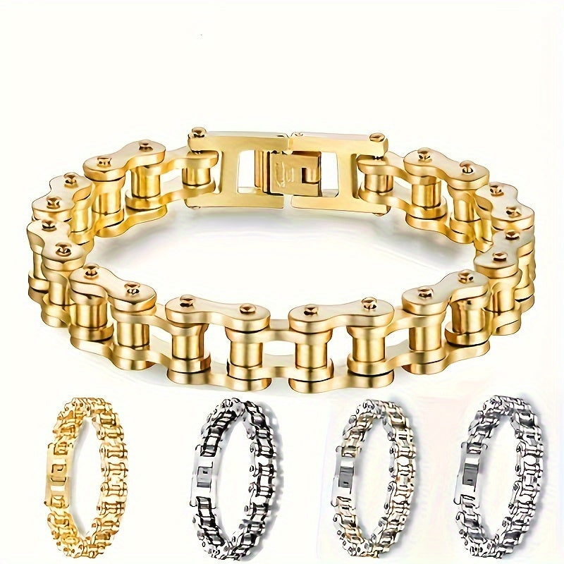 "Мужской панк-хип-хоп браслет из нержавеющей стали в виде мотоциклетной цепи - креативные украшения для стильных ПК"