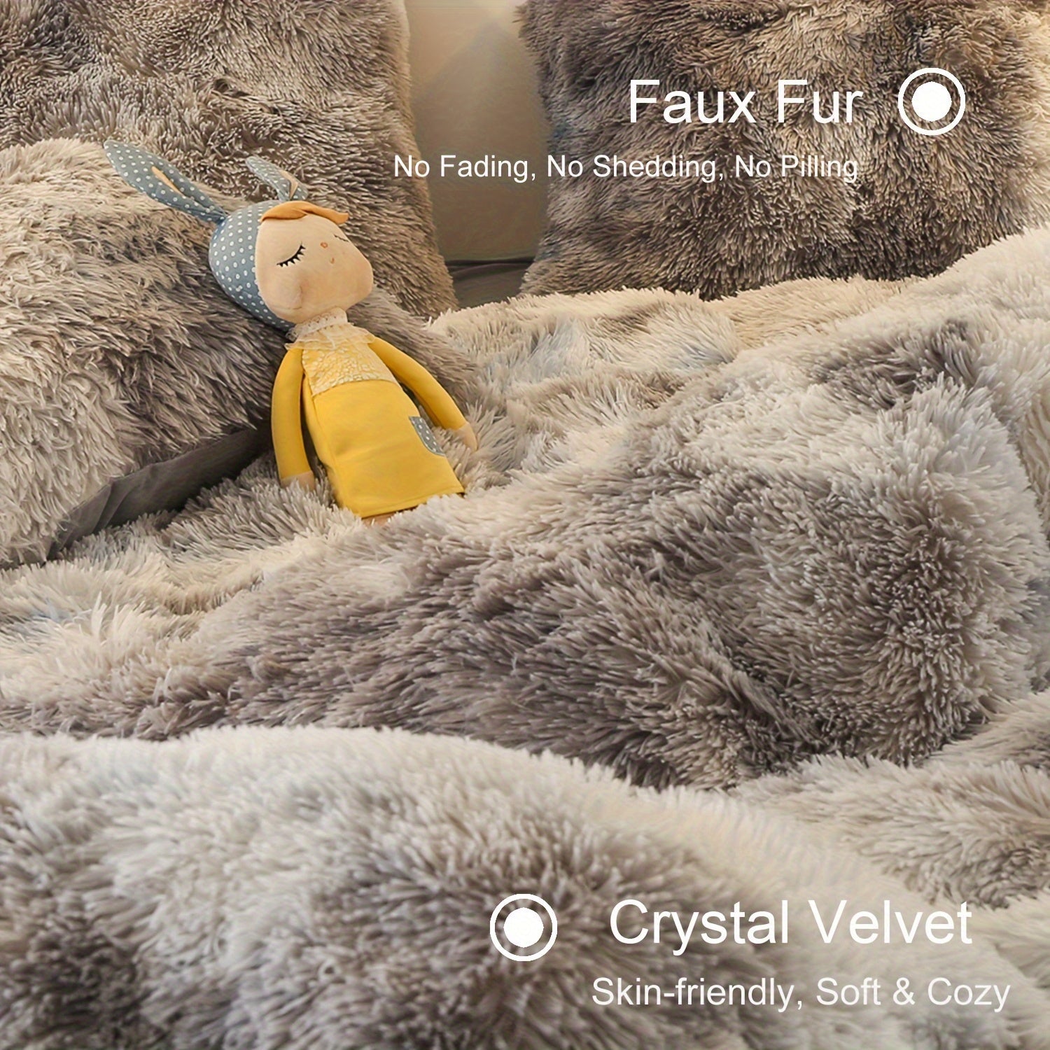 Люкс плюш узун жонли ювошли қопламалар тўплами, зиппер ёпишли, нафас олувчи полиэстер, бир рангли, барча мавсумлар учун