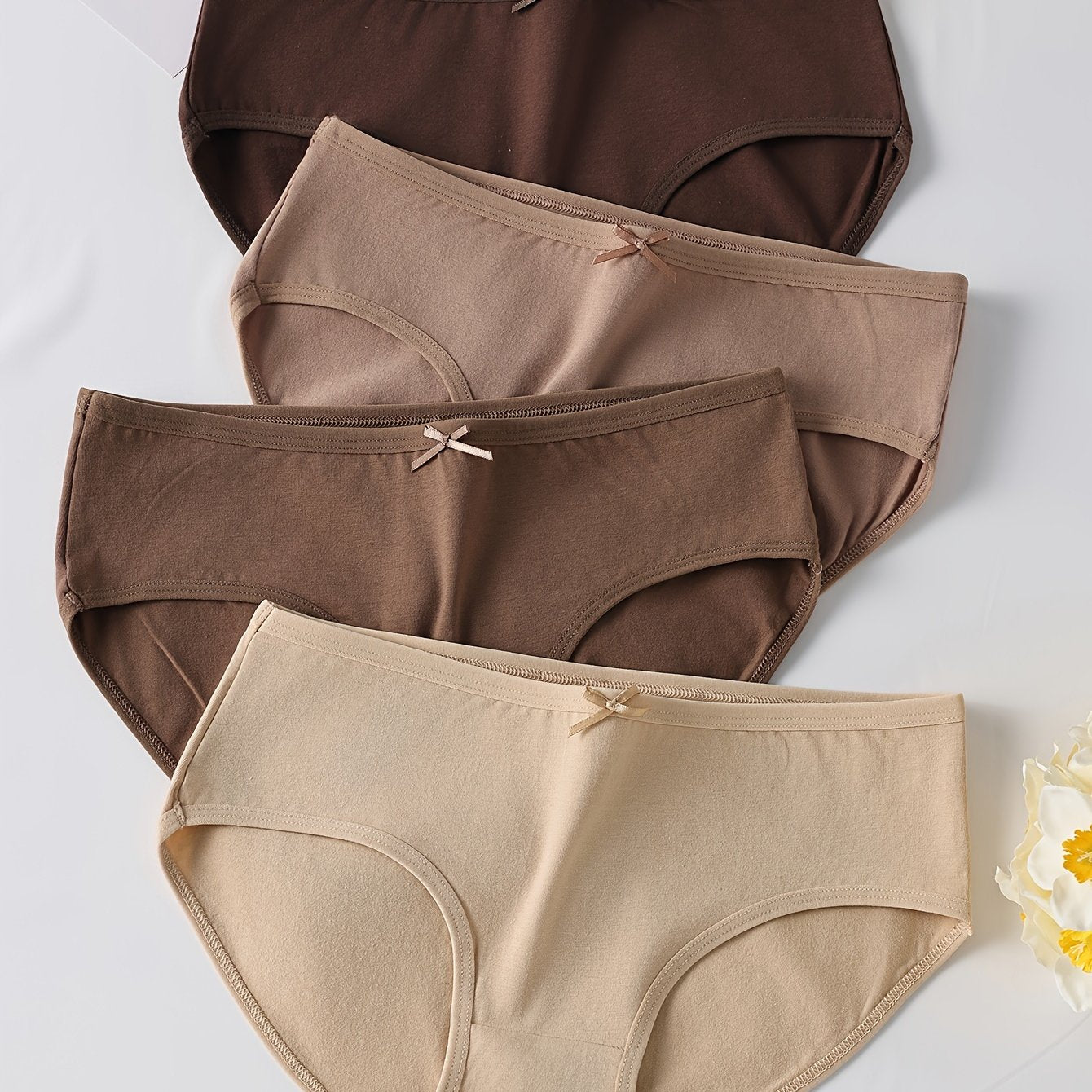 Women's Seamless Bow-Decor Briefs 4-Pack Cotton Breathable Comfortable