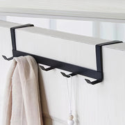 Black Metal Over-the-Door 5-Hook Rack for Coats Towels and Hats