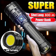 Powerful LED Flashlight with 5400mAh Battery Long-Range Spotlight Emergency COB Light